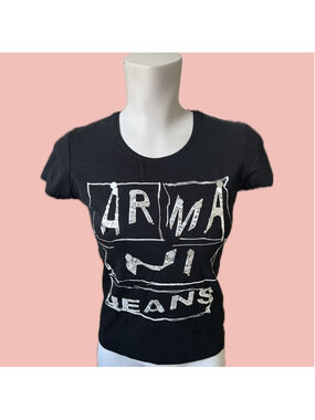 Armani Jeans Y2K Sequin Logo Baby Tee Made in Italy Deadstock Size L